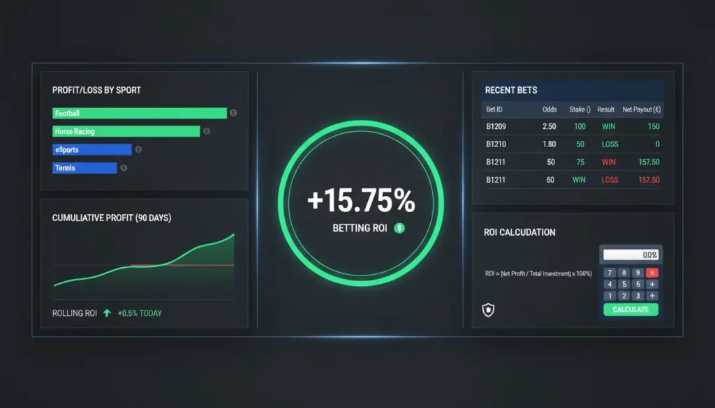 Financial dashboard showing betting ROI calculations and analytics