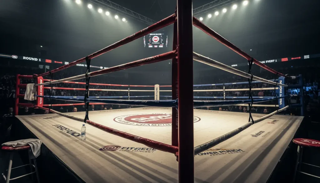 Professional boxing ring with bright arena lights for betting events