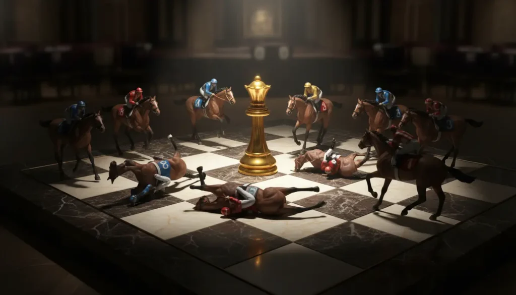 Chess board with horse pieces representing exacta betting mental strategy