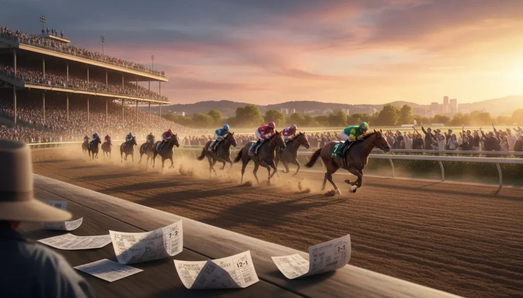 Professional horse racing track with betting opportunities