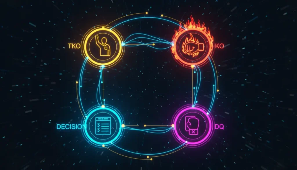 Boxing method of victory types visualization KO TKO Decision DQ
