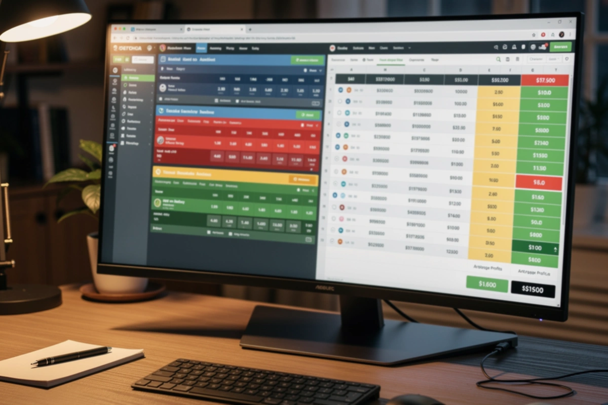 Desktop showing multiple sportsbook accounts and balance management spreadsheet