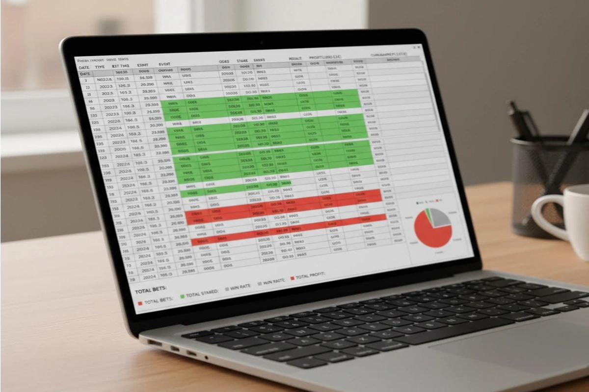 Detailed spreadsheet showing comprehensive betting records and performance analysis