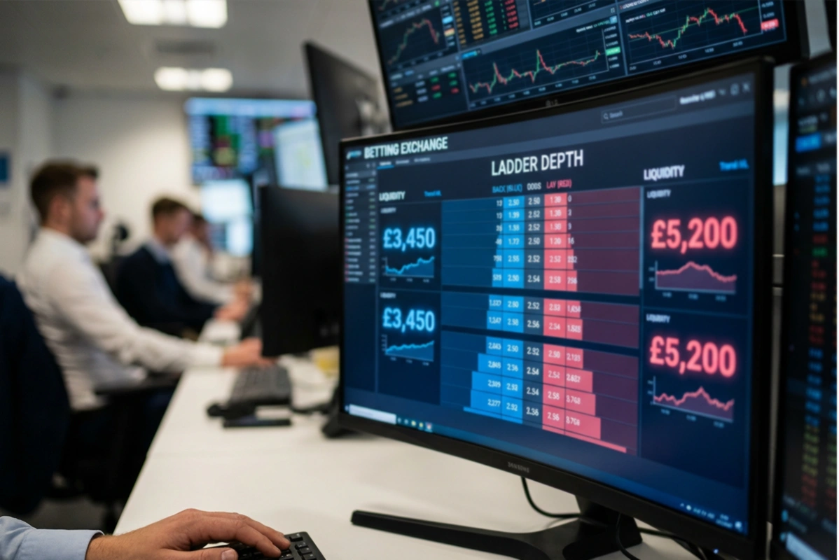 Betting exchange market depth display showing available liquidity at different prices