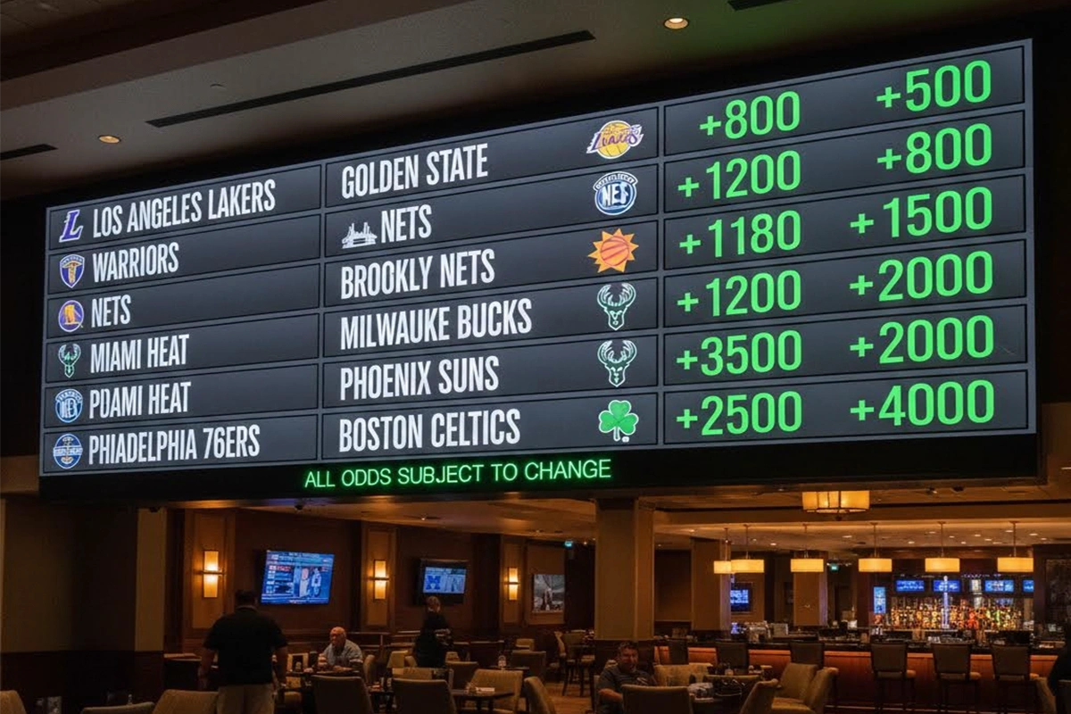 Sportsbook display showing championship futures odds for multiple teams