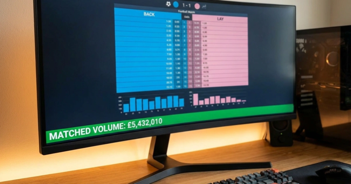 Betting exchange interface showing back and lay odds with market depth
