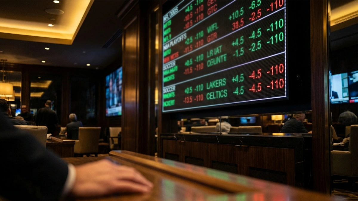 Sports betting board showing various odds formats