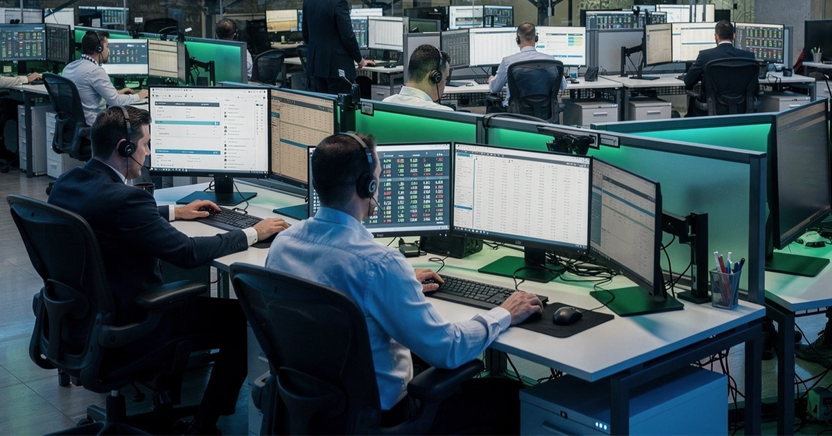 Professional sportsbook trading floor with odds displays