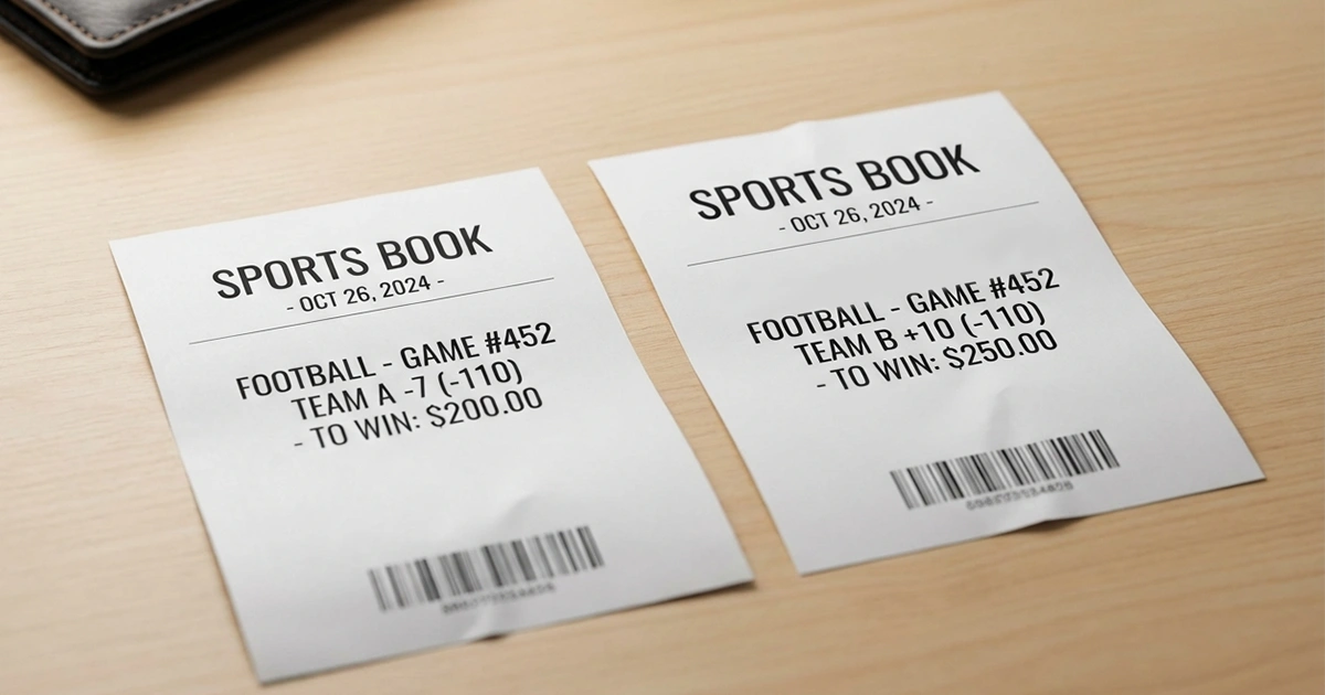 Betting slips showing opposite sides of the same game at different point spreads
