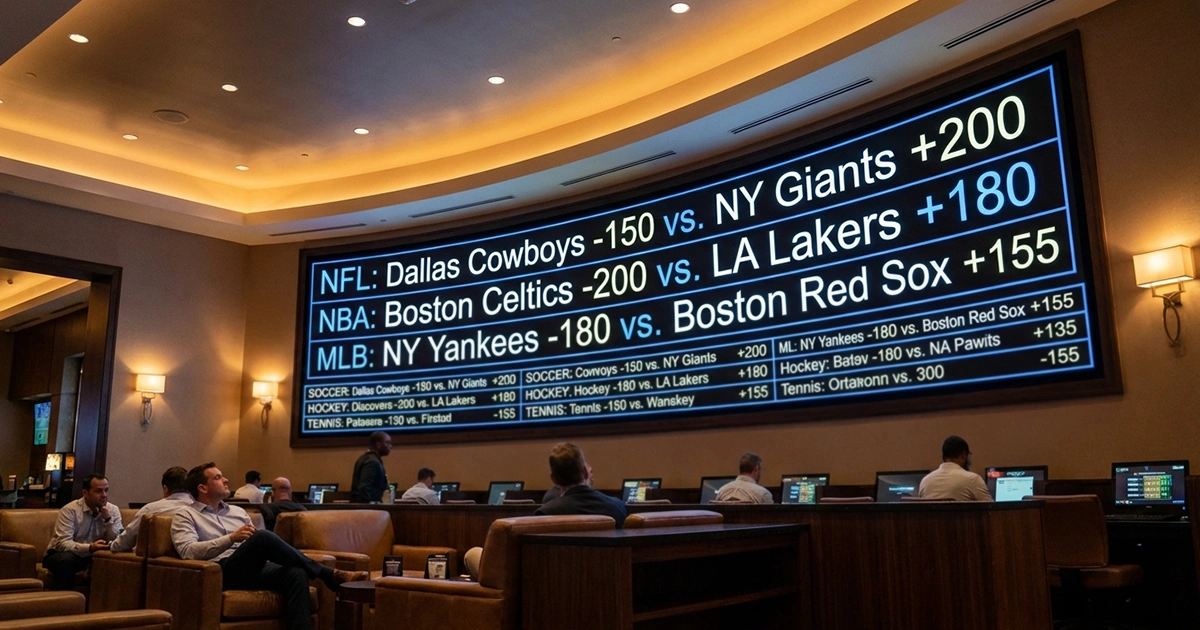 Sports betting board displaying moneyline odds for various matchups