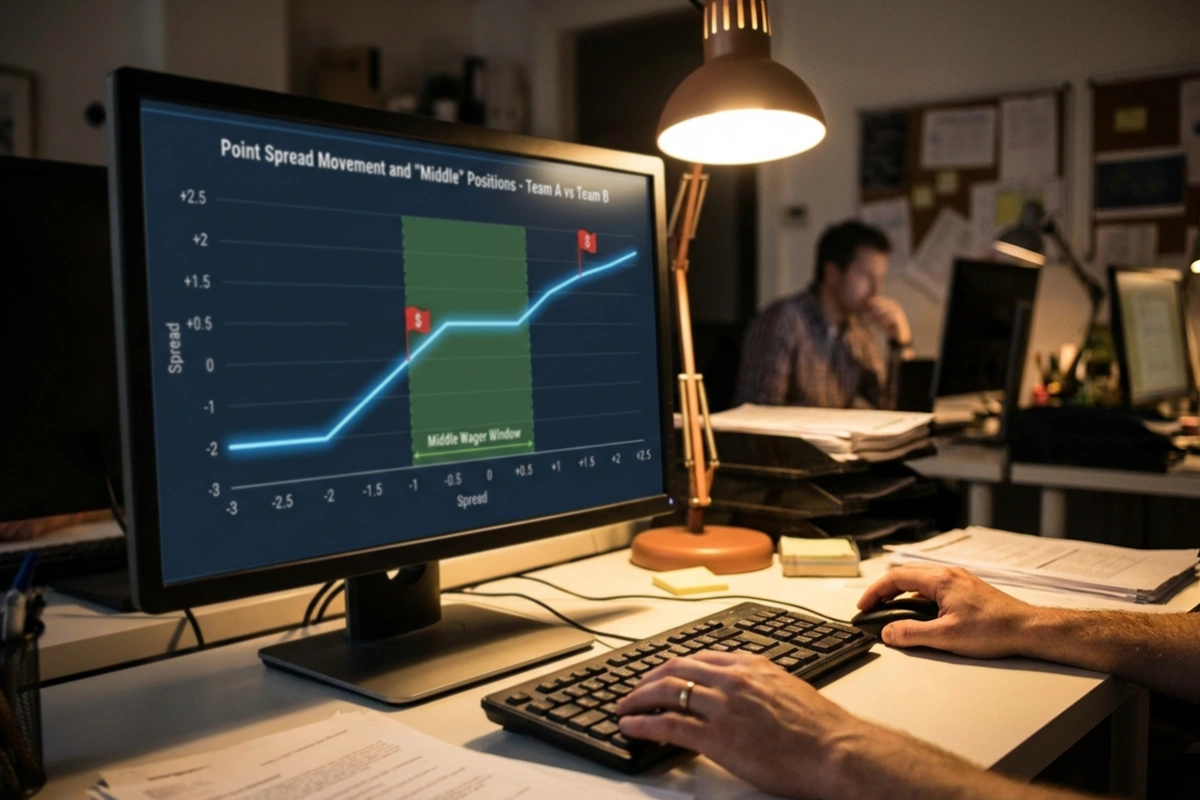 Chart showing point spread movement creating a middle betting opportunity