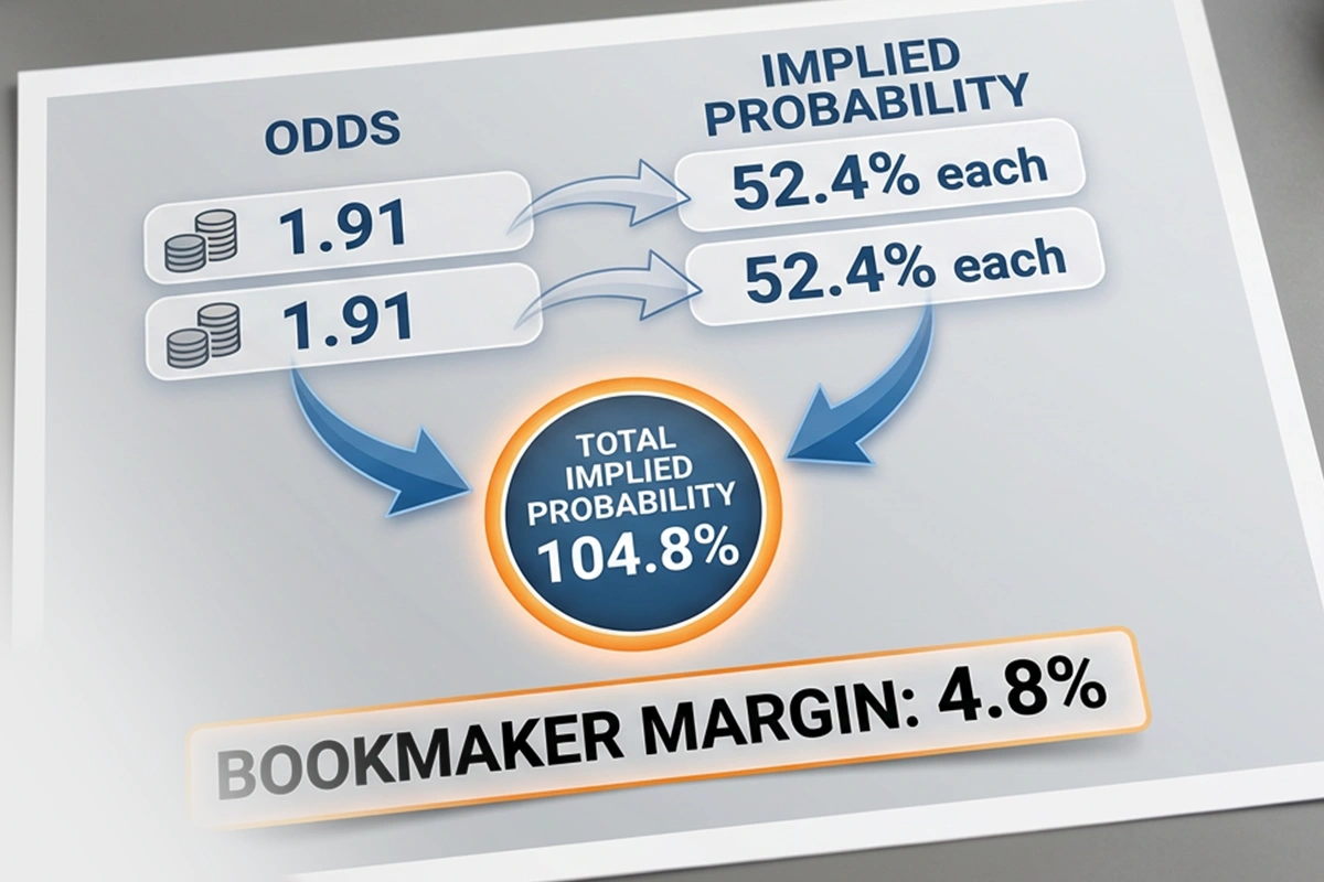 Visual example showing margin calculation with odds and percentages