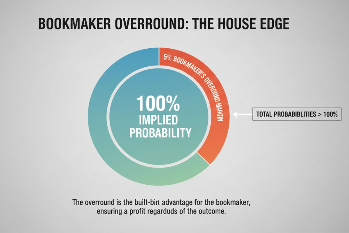 Diagram showing how bookmaker margins create overround above 100 percent