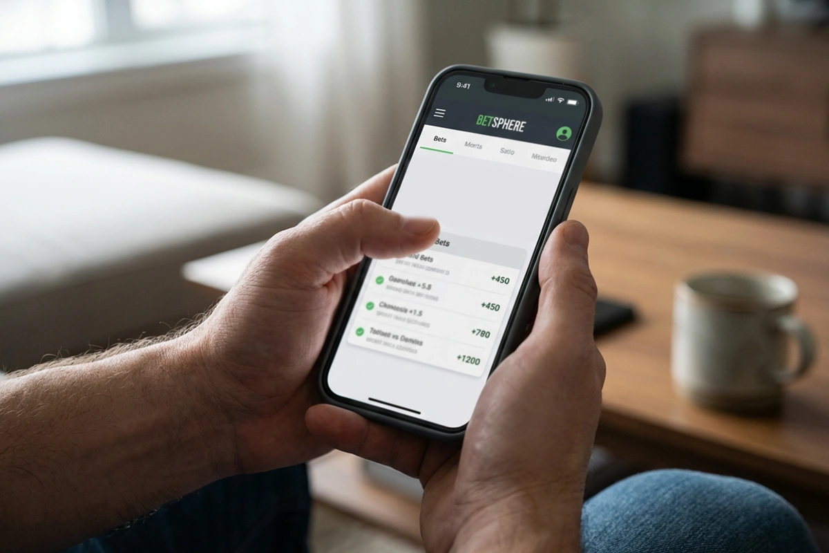 Sports bettor reviewing different parlay bet types on mobile app
