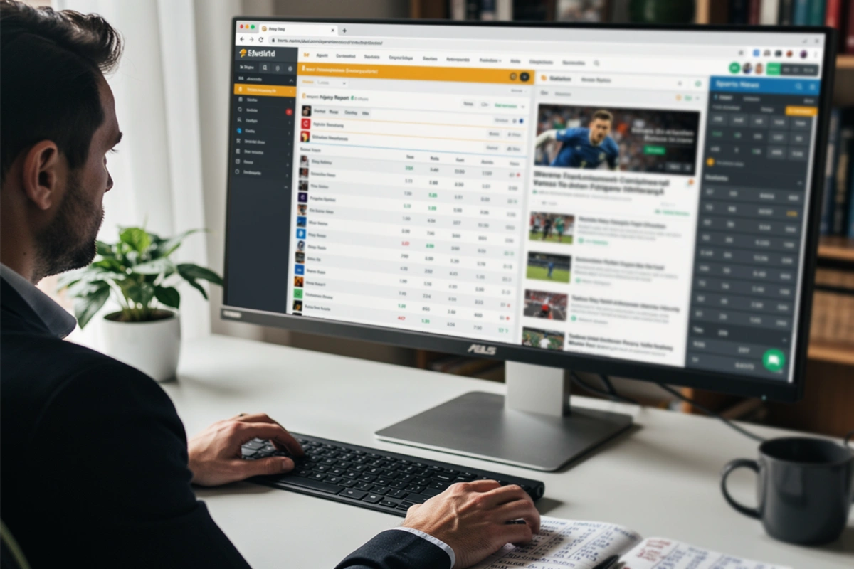 Bettor conducting research with statistics and injury reports on screen